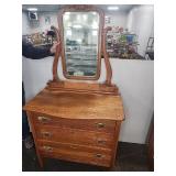 Oak three-drawer chest with brass hardware