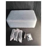 Upholstered footstool with hardware accessories