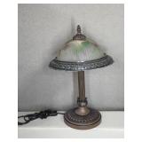 Two Painted Glass and Metal Lamps