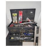 Large Metal toolbox with assorted hand tools