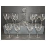 Waterford Crystal Decanter and Ten Wine Glasses