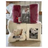 Bedding Lot: Flannel Sheets, Throw, Fleece Blanket