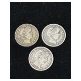 1895, 1897, 1915 Barber Silver Quarters