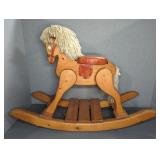 Wooden Rocking Horse with Leather Seat and Yarn