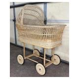 Wicker Baby Bassinet on Wheeled Stand