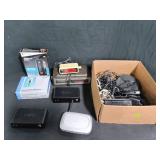 Electronics lot: routers, clock radios, cords