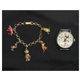 Vintage Minnie Mouse Watch and Charm Bracelet