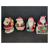 4 Santa Claus Ceramic Cookie Jars Assorted