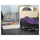 LP Records, CDs, and Crosley Turntable