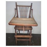 Wood high chair with spindle back and tray