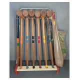 Wooden Croquet Set with Mallets, Balls, and Stand