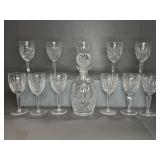 Waterford Crystal Decanter and 11 Wine Glasses