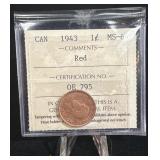 1943 Canada 1 Cent, ICCS MS-64 Red