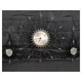 Wesclox sunburst wall clock and sconces set