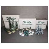 Dept 56 Village Bridge and Evergreen Trees Set