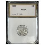 1937 Buffalo Nickel, MS64 (PCI) Graded Coin