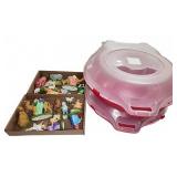 Ceramic Nativity Figures w/ Red Wreath Containers