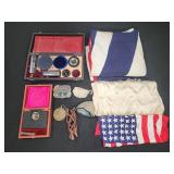 Collectibles Including Leitz Wetzlar Lens and Flag