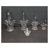 5 pressed glass basket figurines