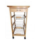 Wood Kitchen Cart w/ Tile Top & Metal Baskets