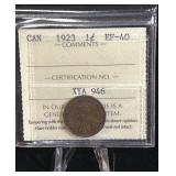 1923 Canada One Cent Coin, ICCS EF-40