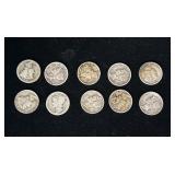 10 US Mercury Dimes