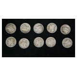 Ten Mercury Dimes United States Silver Coins
