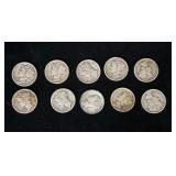 10 Mercury Dimes 90 Silver US Coins