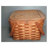 Woven Wooden Picnic Basket with Hinged Lid
