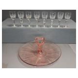 Waterford Crystal Cordial Glasses, Pink Glass Tray