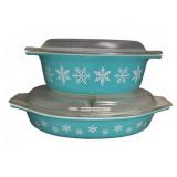 Pyrex Snowflake Turquoise Casserole Dishes Set