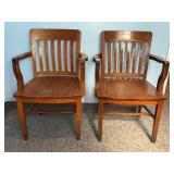 (2) Oak Slat-Back Armchairs
