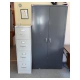 Metal Filing Cabinet and Shelved Storage Cabinet
