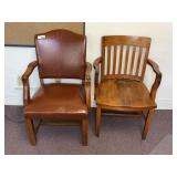 (2) Wood Armchairs, One Upholstered