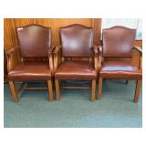 (3) Wood Frame Upholstered Armchairs
