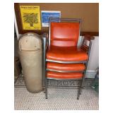 (3)  Metal Armchairs, Rubbermaid Waste Bin