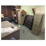 Three Metal Office File Cabinets and Desk