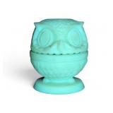 Vaseline Glass Owl Covered Lamp Uranium Glass