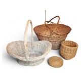 Four Wicker and Rattan Baskets Assorted