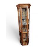 Oak and Glass Corner Curio Display Cabinet