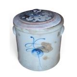 Stoneware Crocks With Lids and Blue Decoration