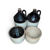 2 Stoneware Jugs and 2 Crocks