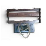 Wooden Wall Rack and Mounted Deer Antlers