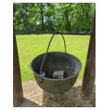 Large Cast Iron Hanging Kettle with Tripod Feet