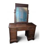 Vintage Wooden Vanity With Mirror and Drawers