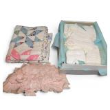 1941 Patchwork Child's Quilt, Pink Bonnet Pillow,