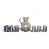 Glass Pitcher With 6 Floral Glass Tumblers Set