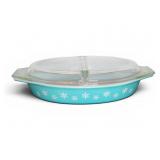 Pyrex Blue Snowflake Divided Dish With Lid