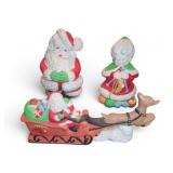 Ceramic Santa, Mrs. Claus, And Santa with  Sleigh