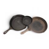 3 Vintage Cast Iron Skillets Various Sizes
